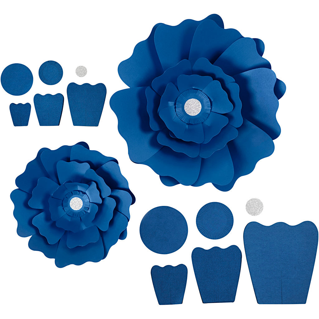 Fiori di carta Creative Company, d 15+25 cm, 230 gr, blu, 2 pezzi 1 scatola