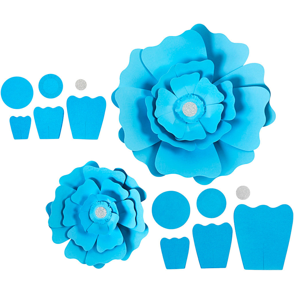 Creativ company flores de papel, d 15+25 cm, 230 gr, azul claro, 2 piezas 1 caja
