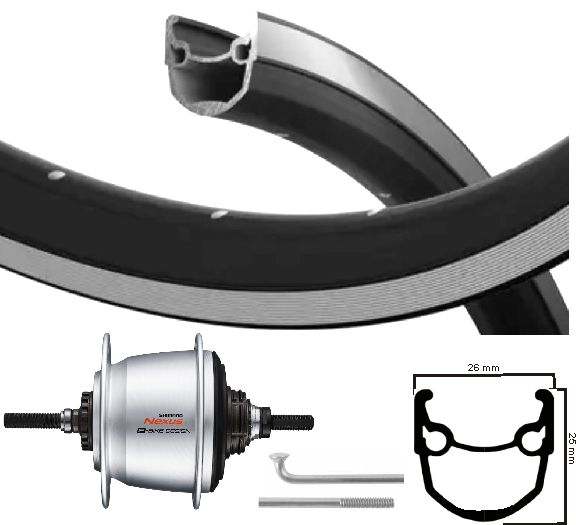 Ruota posteriore Shimano 28 pollici 622 Black-RR in acciaio inossidabile inossidabile Nexus 5 Rollerbrake