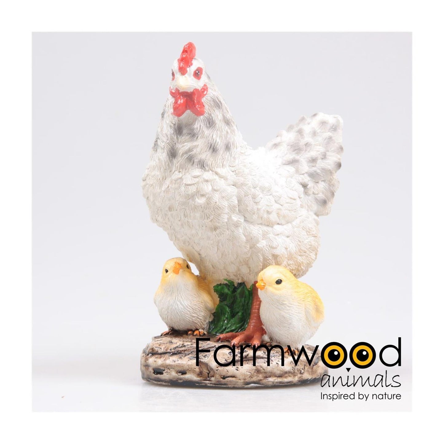Estatua de jardín animales Farmwood pollo con pollito blanco 15x11x20cm