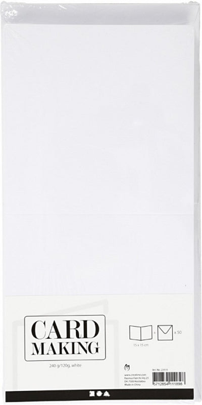 Biglietti e buste aziendali Creativ, formato biglietto 15x15 cm, formato busta 16x16 cm, 120+240 gr, bianco, 50 set 1 scatola