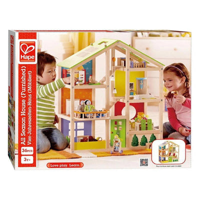 Hape Wooden 4 temporadas Dollhouse con muebles