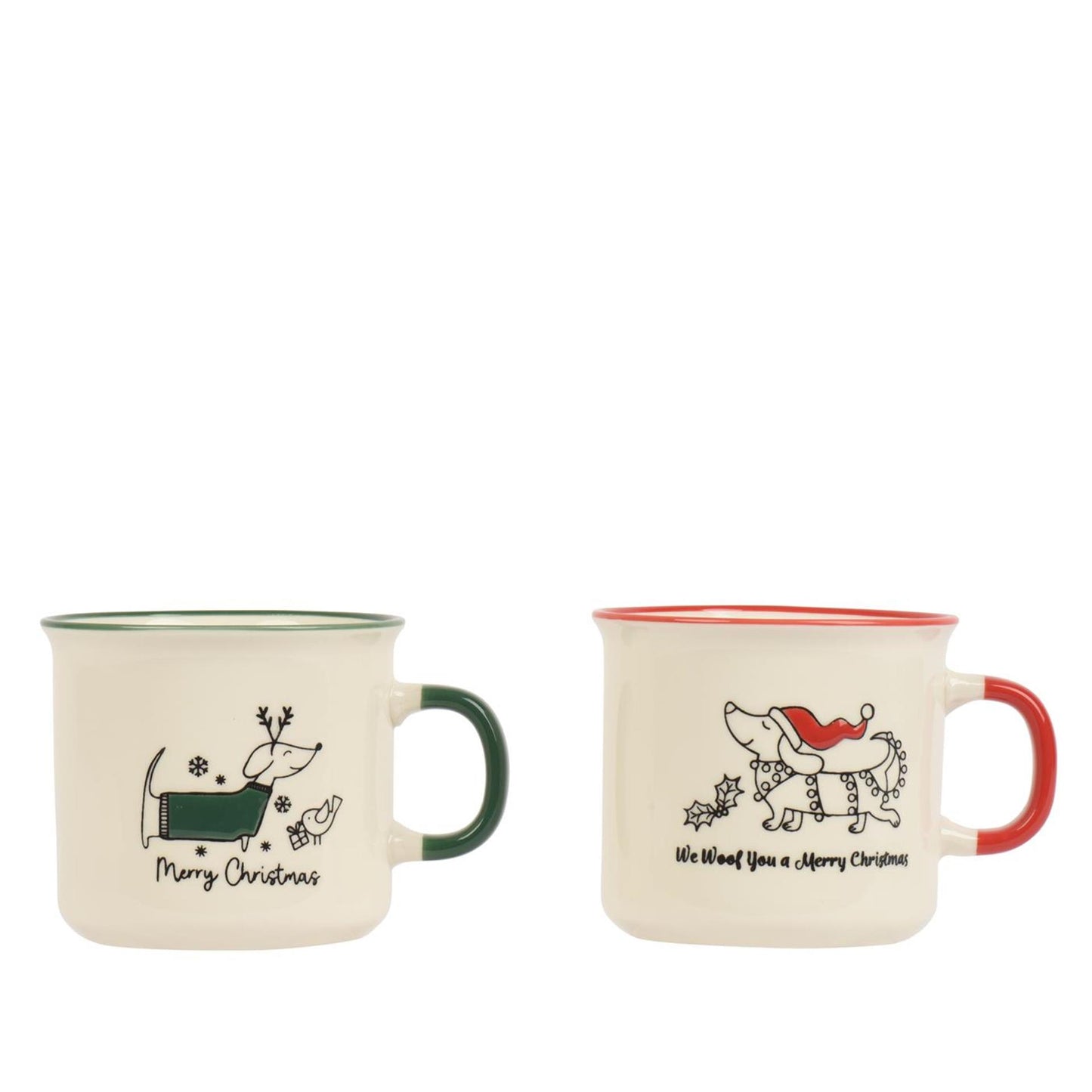Decoris Taza navideña perro salchicha porcelana 260ml 11,3x8,9x 8cm 2 surtidos