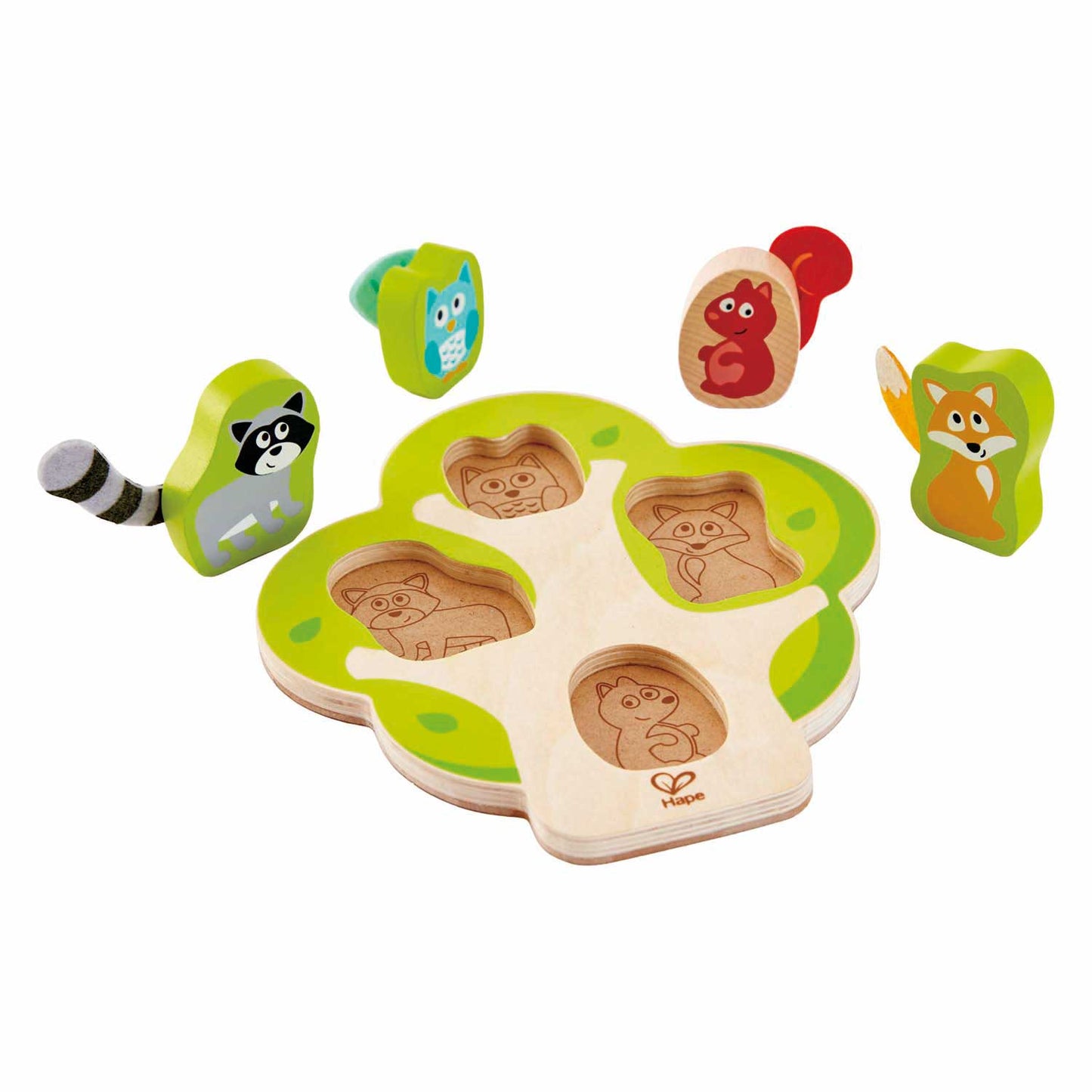 Hape quién está en el rompecabezas con forma de árbol - 5 partes.
