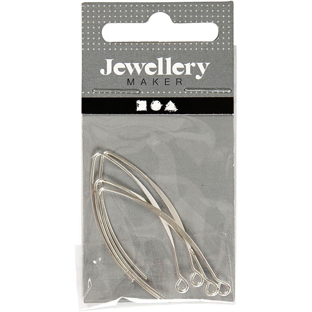 Creativ company earring, h: 42 mm, hole size 2 mm, silver plated, 4 pieces 1 box