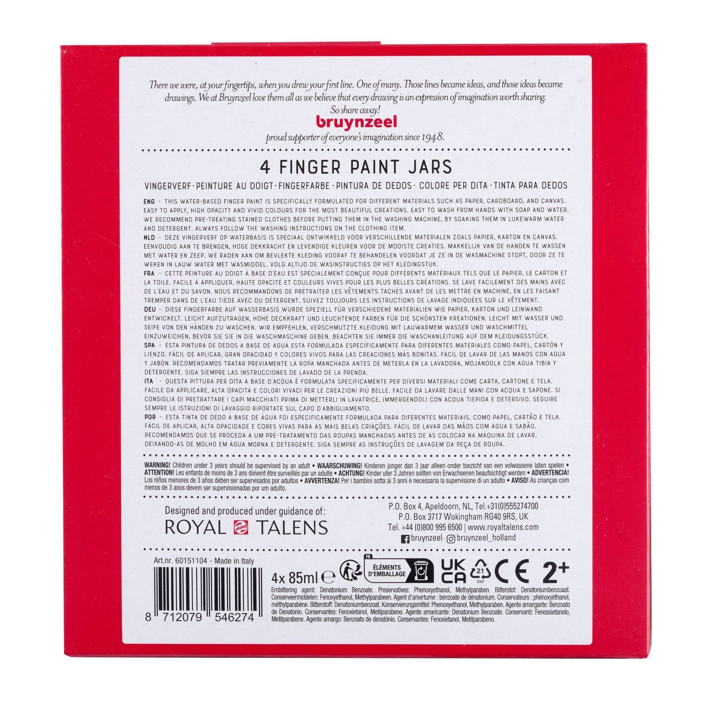 Bruynzeel • set per pittura con le dita a base d'acqua | 4x85 ml