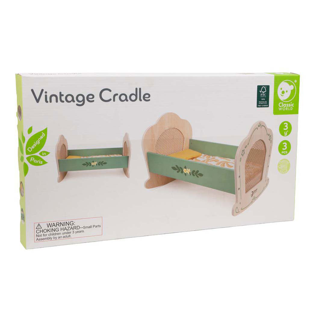 Culla per bambole in legno vintage del mondo classico