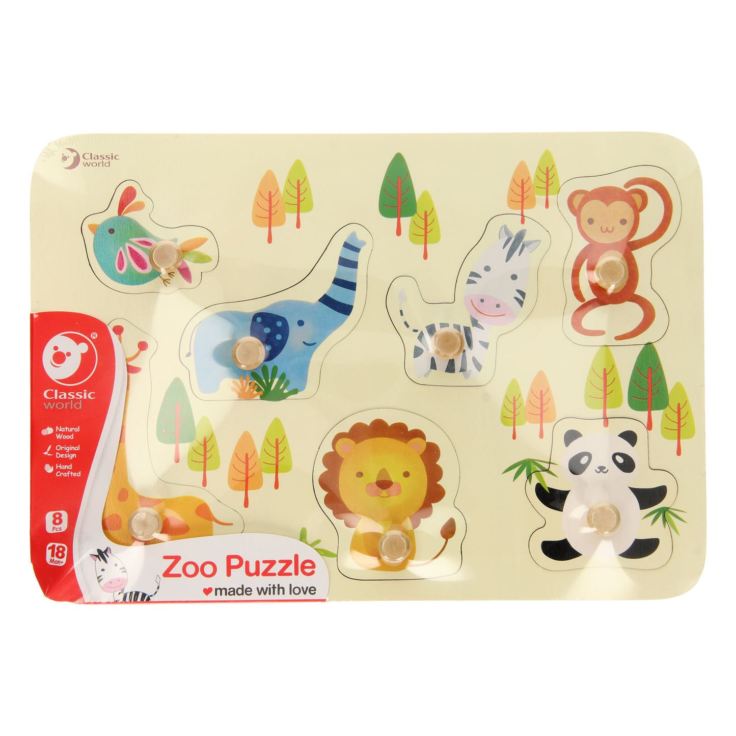 Classic World World Worly Wooden Nick Wild Animals, 7st.