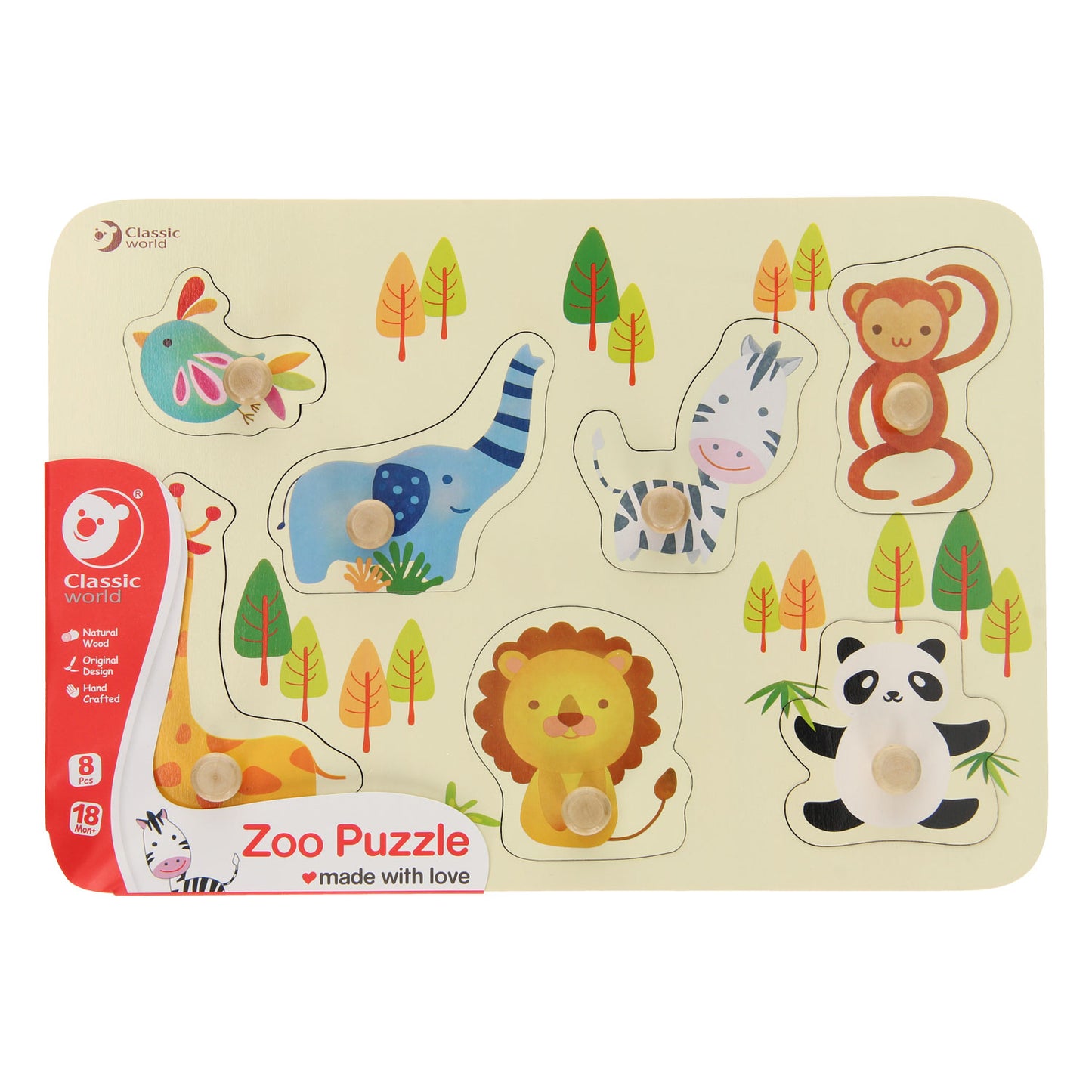 Classic World World Worly Wooden Nick Wild Animals, 7st.