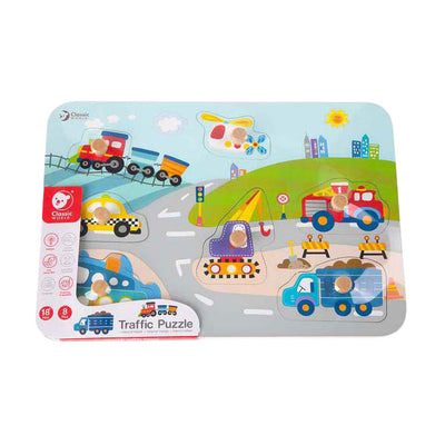 Classic World World World Wooden Nick Puzzle Traffic, 8st.