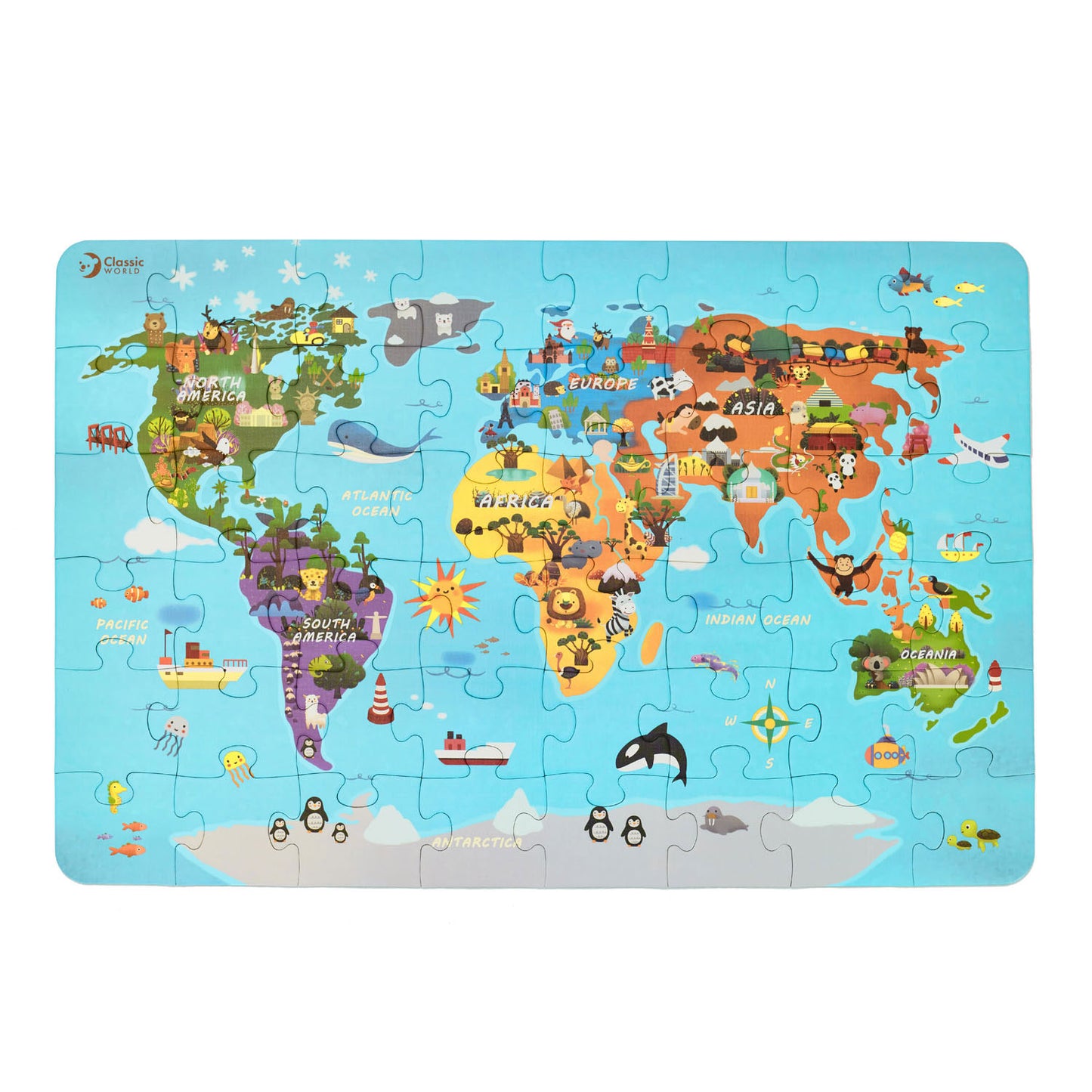 Mappa del mondo puzzle in legno Classic World, 48 pezzi.