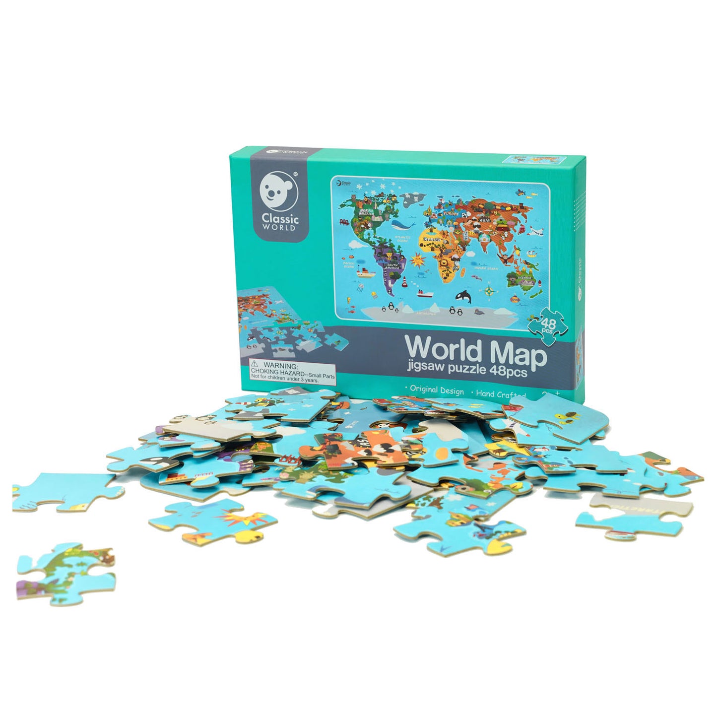 Mappa del mondo puzzle in legno Classic World, 48 pezzi.