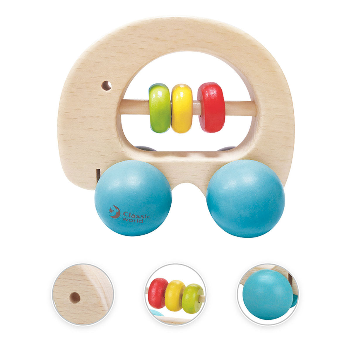 Classic World World Wooden Ratel Elephant con ruote
