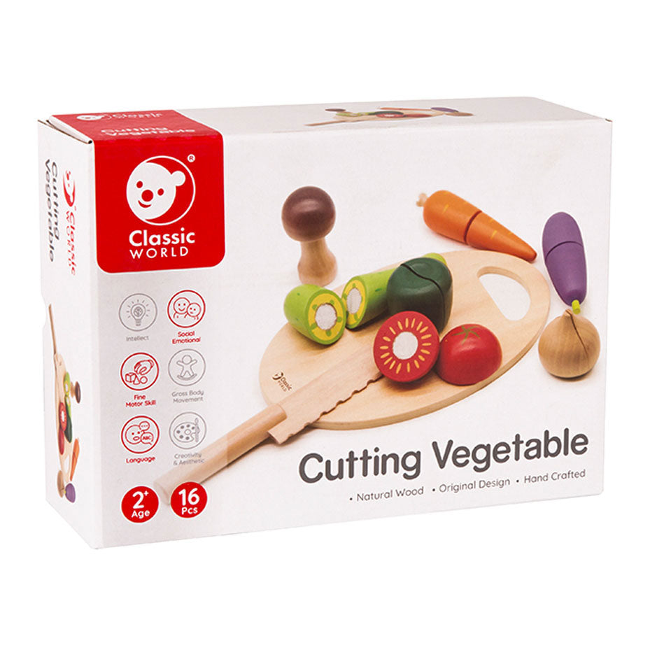Classic World World Wooden Cutting Vegetable con cuchillo y tabla de cortar