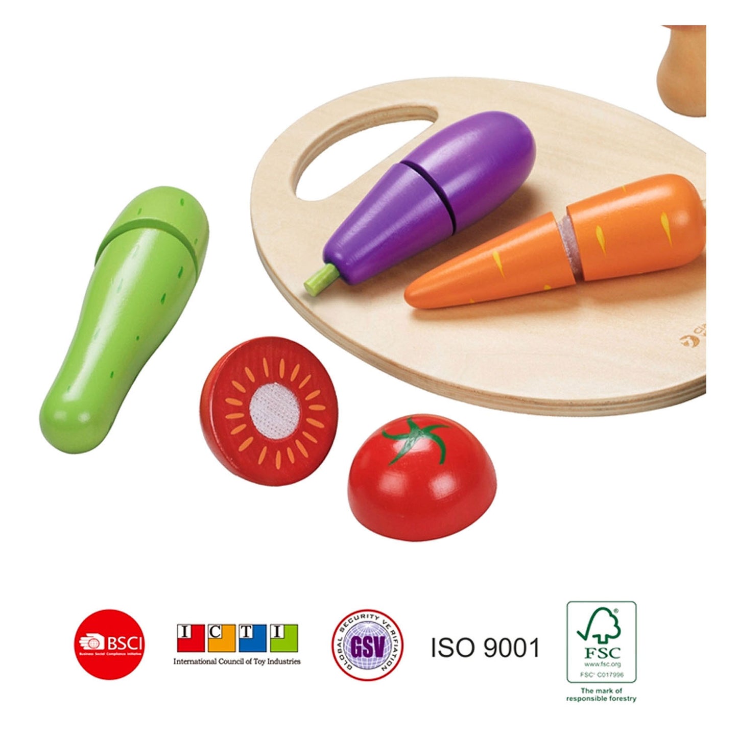 Classic World World Wooden Cutting Vegetable con cuchillo y tabla de cortar