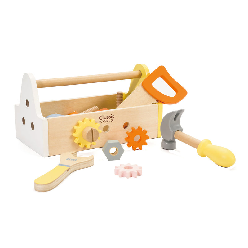 Classic World World Wooden Timmermanset con Toolbox, 18DLG.