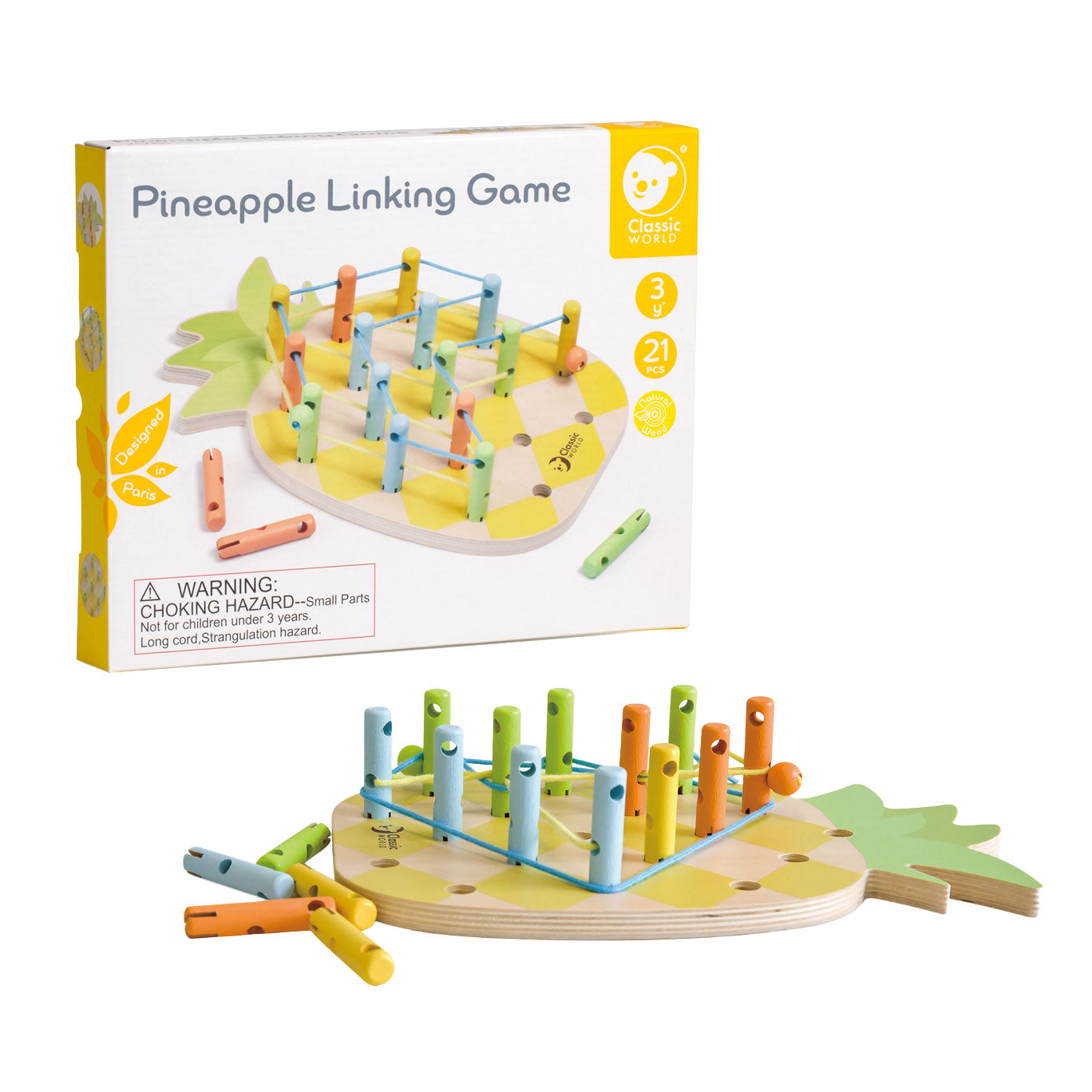 Classic World World World Wooden Piña Connecting Game, 21dlg.