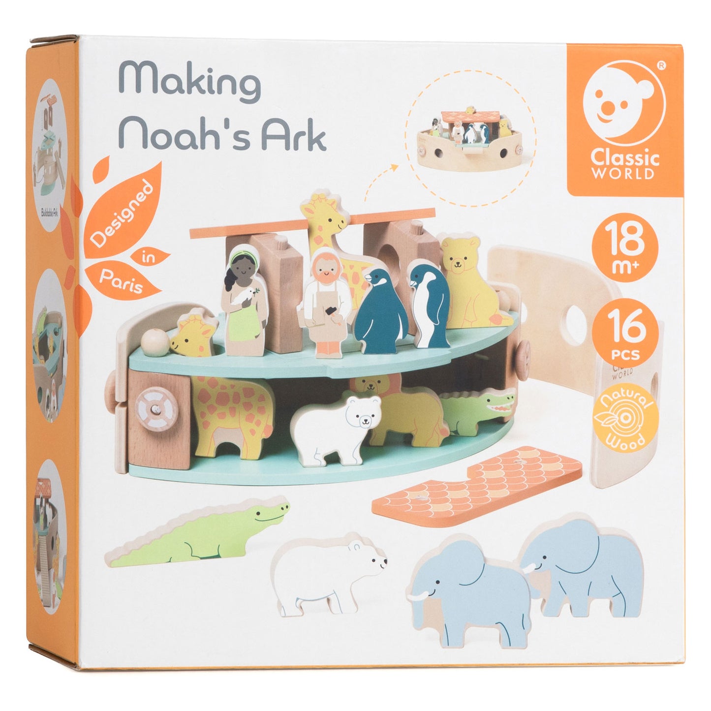 Classic World World Wooden Noah's Ark Boot Bouwset with Animals, 16dlg.