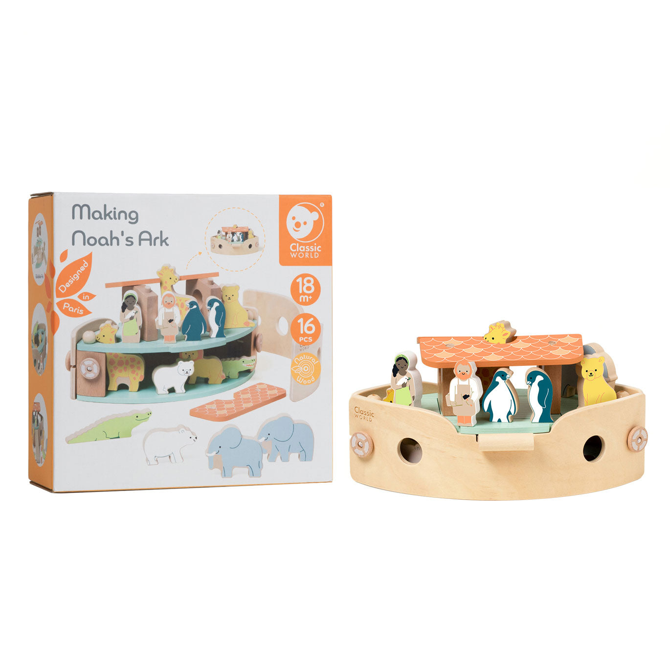 Classic World World Houten Noah's Ark Boot Bouwset met Dieren, 16dlg.