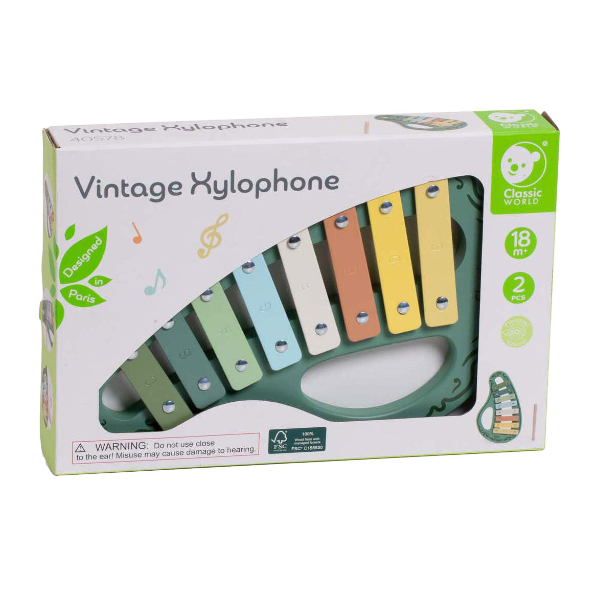 Classic World Wooden Vintage Xylophon Green 2dlg.