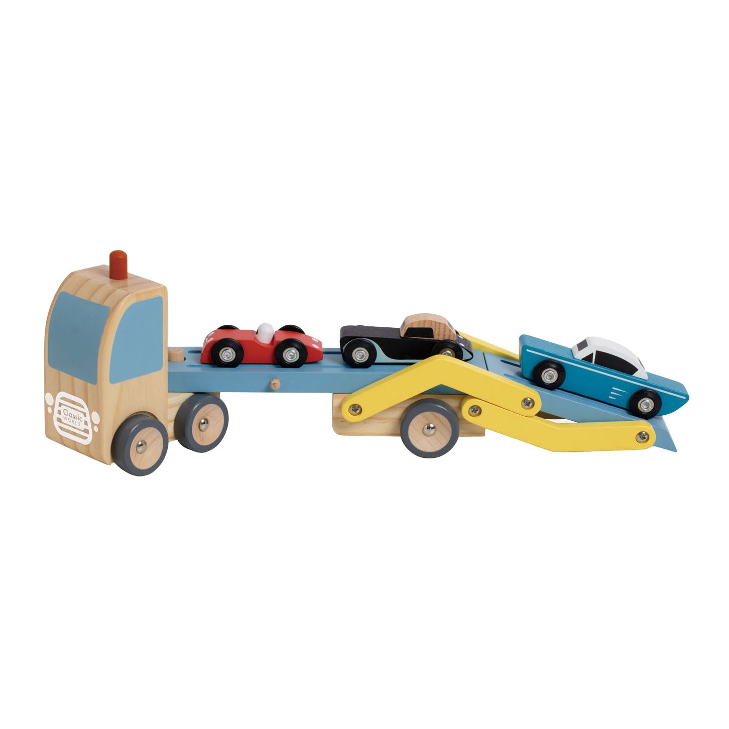 Transportador de madera World World World con 3 autos