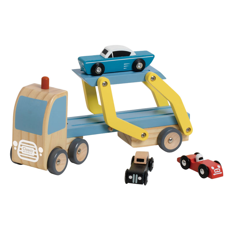 Classic World World Wooden Transporter con 3 auto