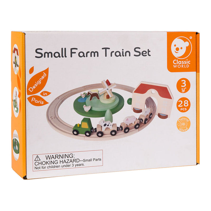 Juego de tren de granja de madera del mundo clásico, 28 piezas.