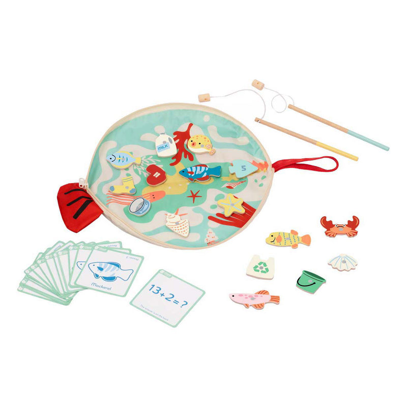 Juego de pesca magnético de madera del mundo clásico.