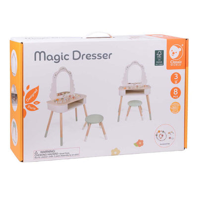 Tocador de madera Classic World con taburete, accesorios incluidos