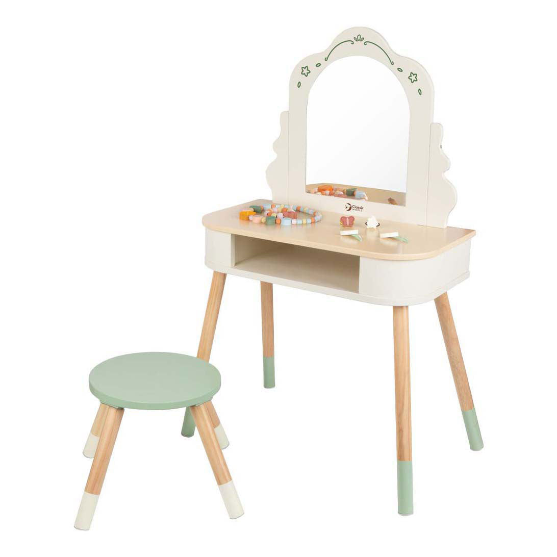 Tocador de madera Classic World con taburete, accesorios incluidos