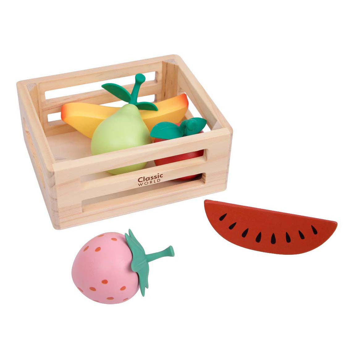 Cajón de madera del mundo clásico con fruta.