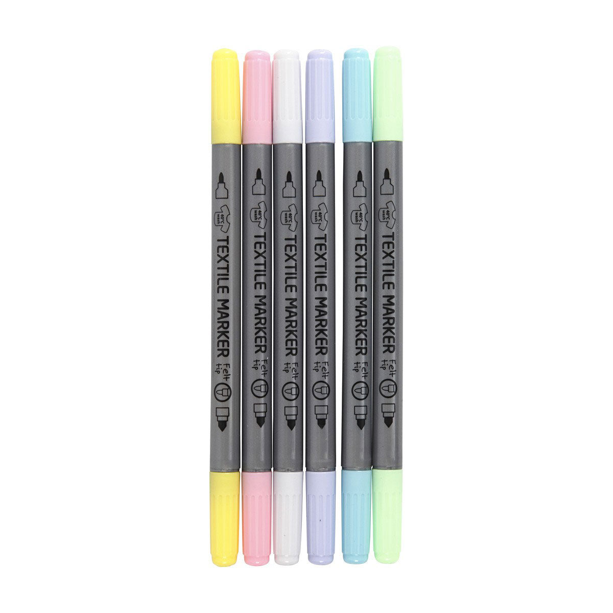 Pennarelli tessili Creative Company, larghezza tratto 2,3 + 3,6 mm, colori pastello, 6 pezzi 1 scatola