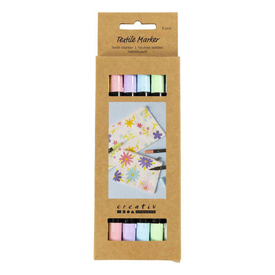 Pennarelli tessili Creative Company, larghezza tratto 2,3 + 3,6 mm, colori pastello, 6 pezzi 1 scatola