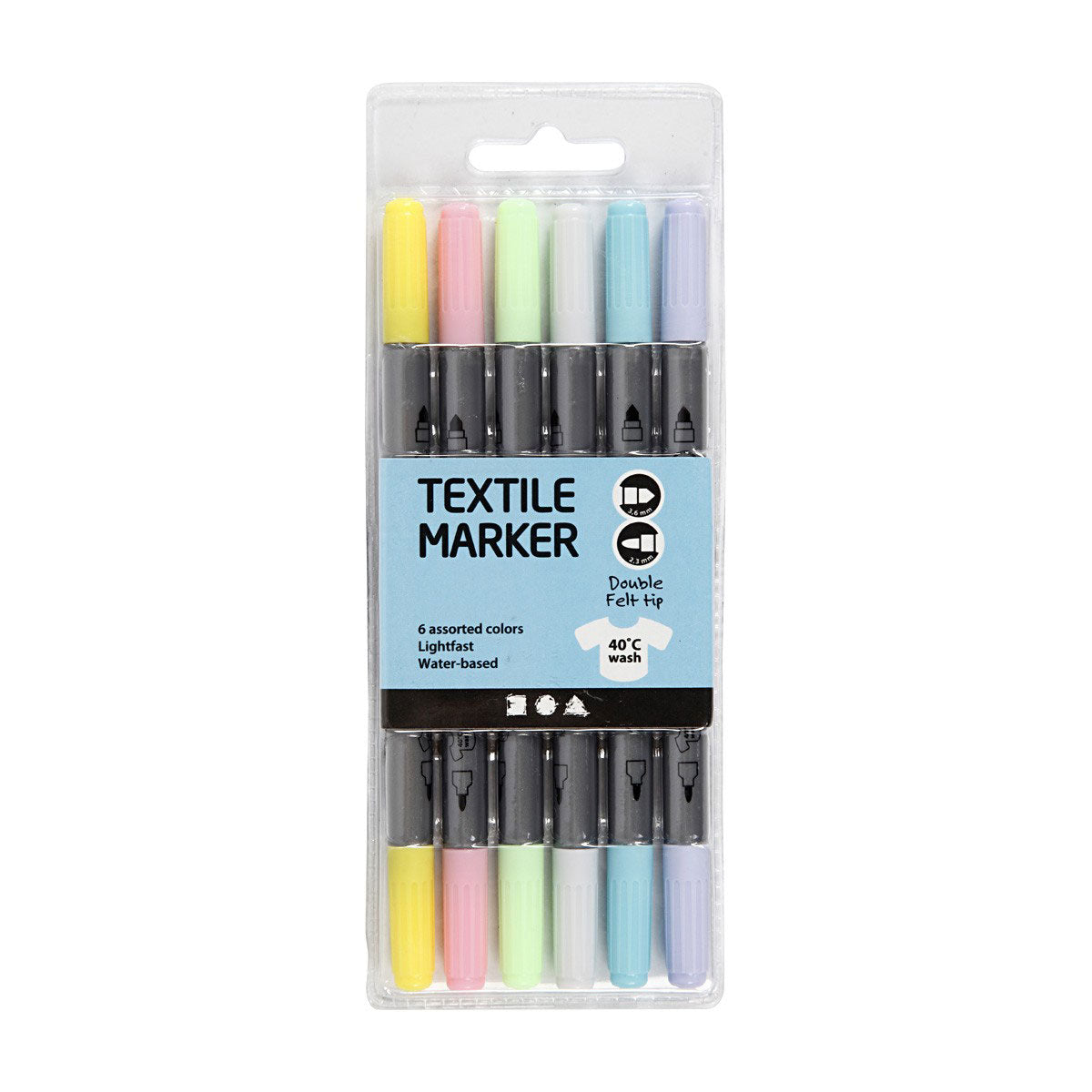 Marcadores textiles de doble cara - pastel, 6st.