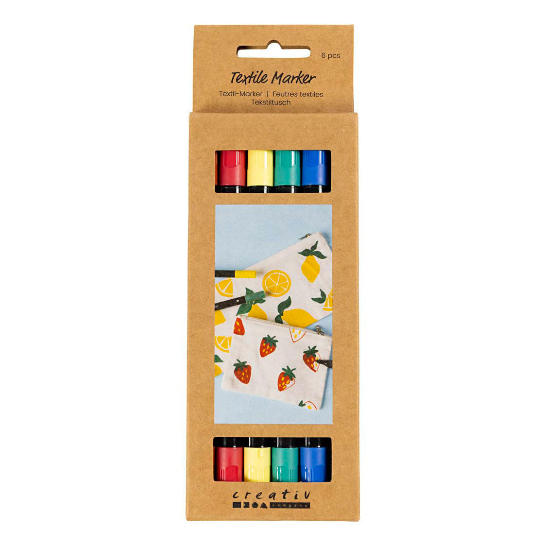 Pennarelli tessili Creative Company, larghezza tratto 2,3 + 3,6, colori standard, 6 pezzi 1 scatola