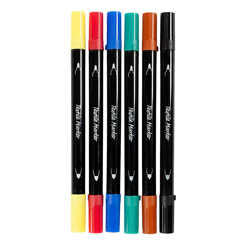 Pennarelli tessili Creative Company, larghezza tratto 2,3 + 3,6, colori standard, 6 pezzi 1 scatola