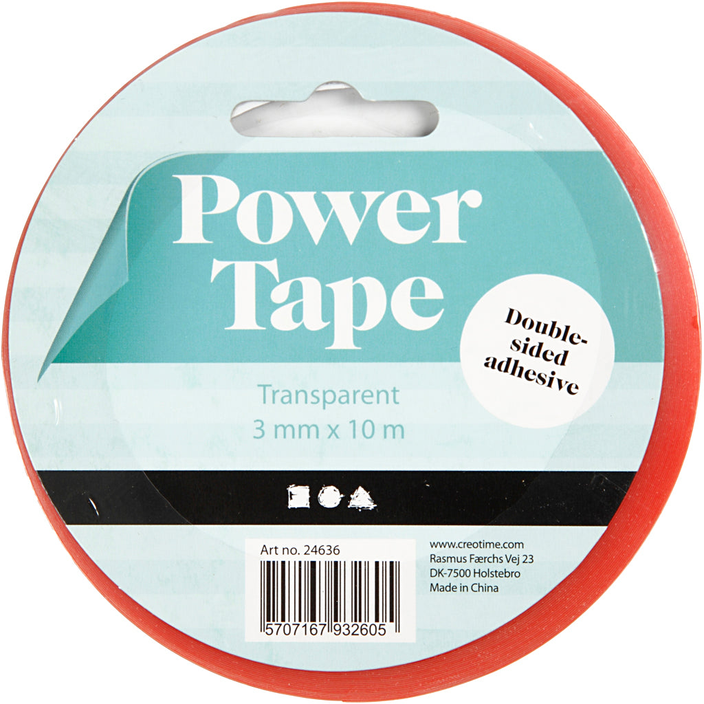 Creativ company dubbelzijdig klevend power tape, b: 3 mm, 10 m 1 rol