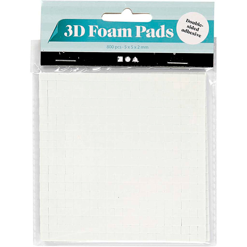 Creativ company 3d foam pads, afm 5x5 mm, dikte 2 mm, wit, 2x400 stuk, 2 vel 1 doos