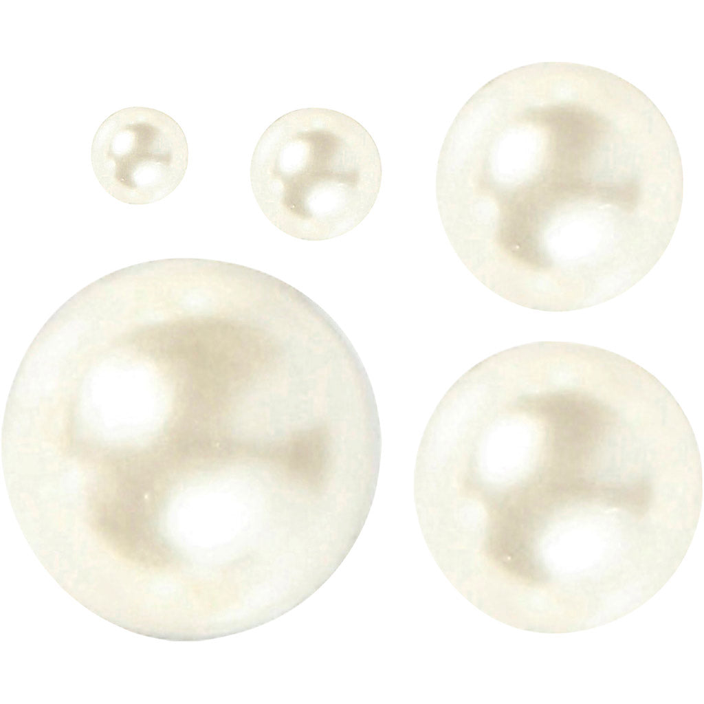 Mezza incolla perle bianche 2-8 mm, 140st.