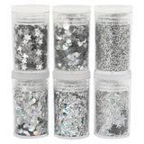 Creativ Company glitter and sequins silver, 6x5gr - afbeelding 1