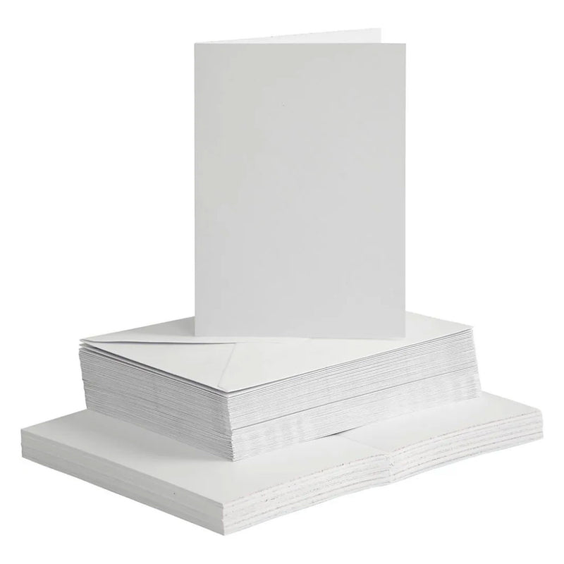 Creativ company kaarten en enveloppen, afmeting kaart 10,5x15 cm, afmeting envelop 11,5x16,5 cm, 120+240 gr, wit, 50 set 1 doos