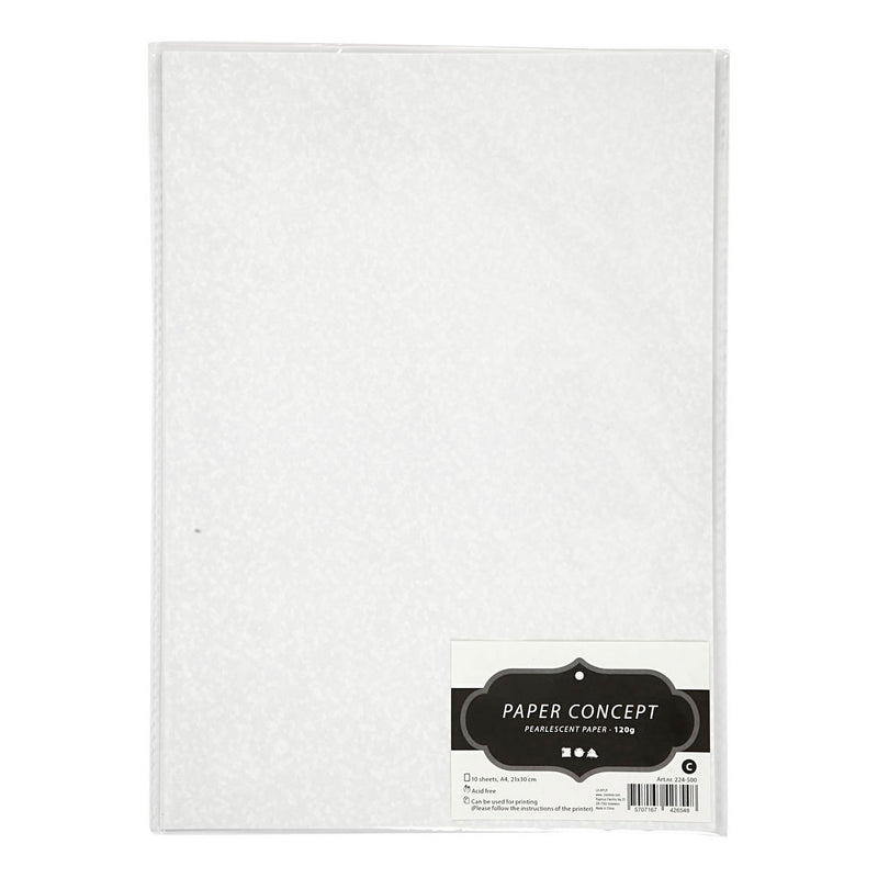 Creativ company parelmoerpapier, a4, vel 210x297 mm, 120 gr, wit parelmoer, 10 vel 1 doos
