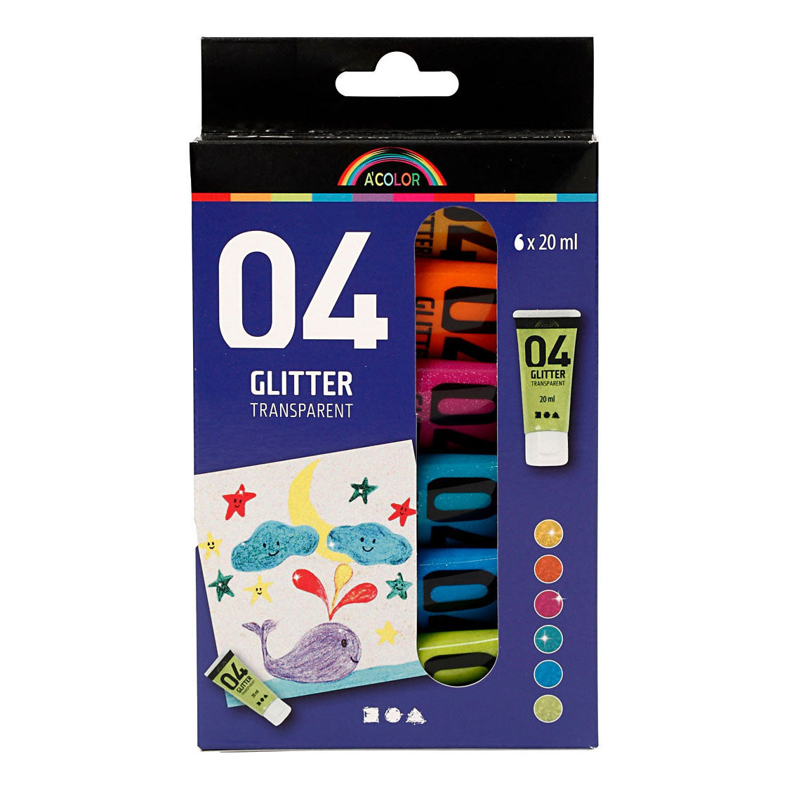 Creativ Company Vernice acrilica per bambini Colore glitterato, 6x20ml