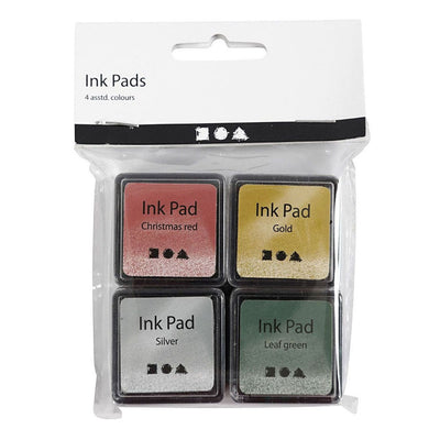 Creativ Company Tinta para Sellos Oro Lima Verde Navidad Rojo Plata, 4pcs.