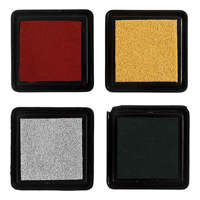 Creativ company stempelinkt, h: 2 cm, afm 3,5x3,5 cm, goud, lime groen, kerstrood, zilver, 4 stuk 1 doos