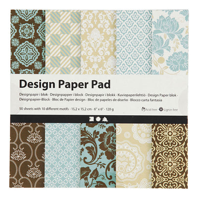Creativ company design papierblok, vel 15,2x15,2 cm, 120 gr, lichtblauw, bruin, 50 vel 1 doos