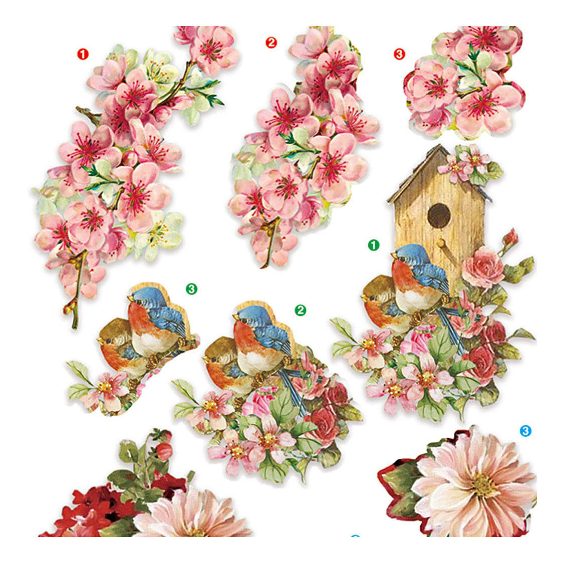 Creativ Company sábanas 3D de flores y pájaros, 4 hojas
