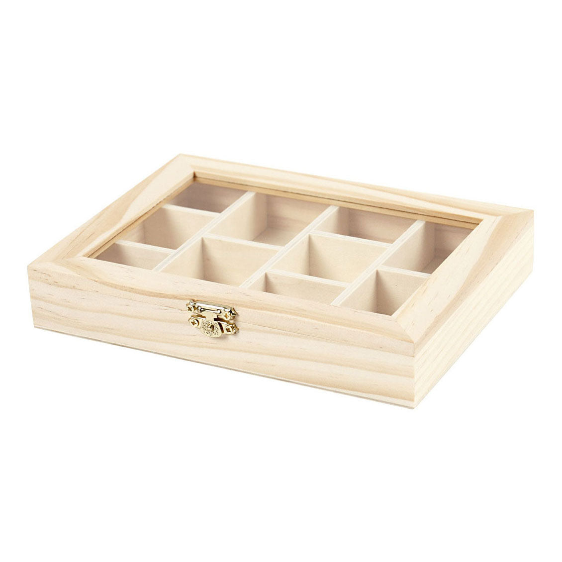 Creative Company Wooden Box con coperchio in vetro e 10 scomparti