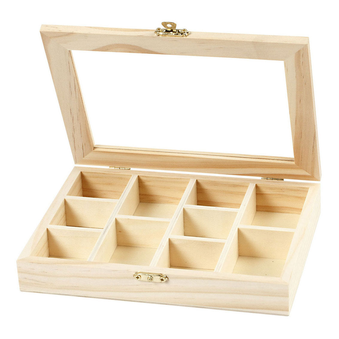 Creative Company Wooden Box con coperchio in vetro e 10 scomparti