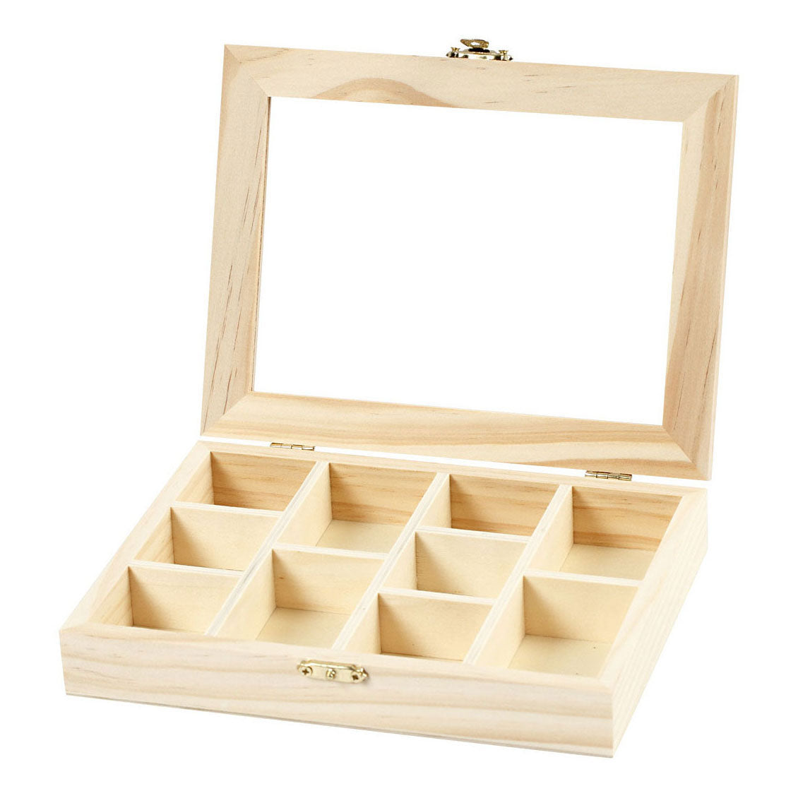 Creative Company Wooden Box con coperchio in vetro e 10 scomparti